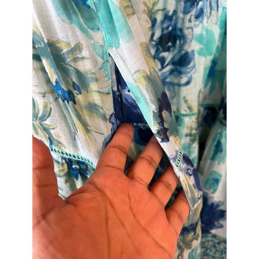 SUNDANCE Floral Ruffle Lace Fields Of Beauty Turquoise Dress Size XXL - Picture 10 of 16